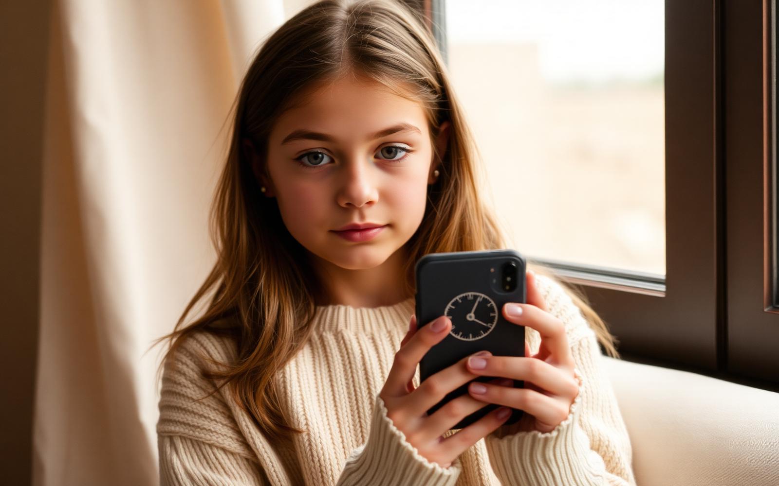 A teenager looking calmly at a phone showing a soft cycle wheel